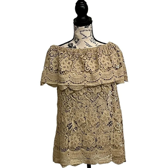 Koko Ailis Other - Koko Ailis Womens Brown Crochet Sheet Off The Shoulder Swim Cover Vintage 1XL
